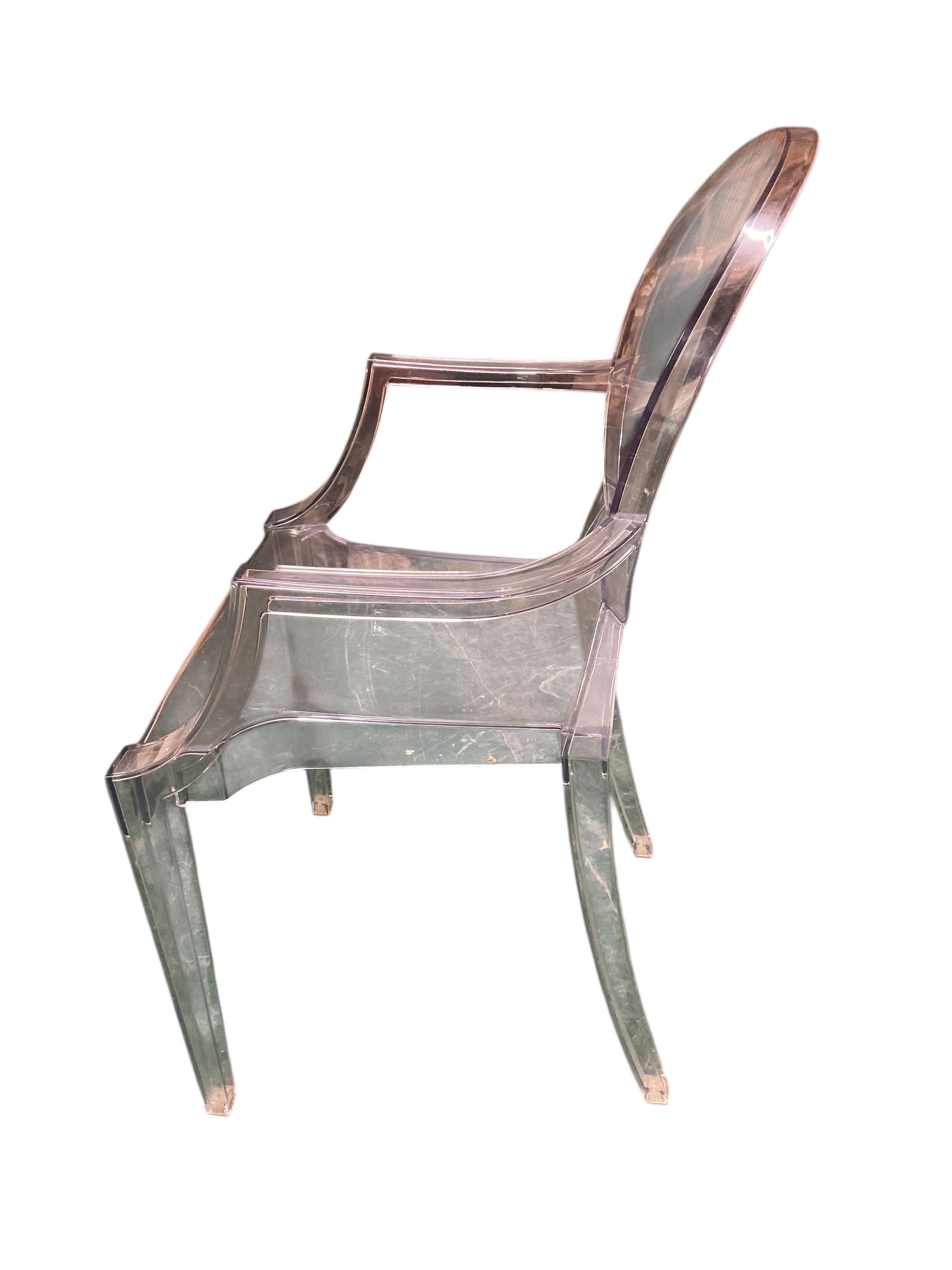 Three Philippe Stark Louis Ghost chairs by Kartell, width 54cm, depth 50cm, height 98cm